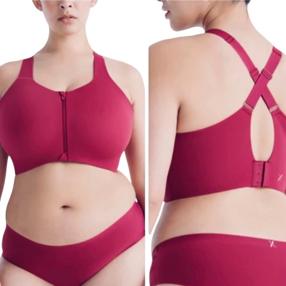 KNIX Fuschia Front Zip Catalyst Sports Bra Crossed Back Straps Lightly Padded 8+ - Picture 1 of 10